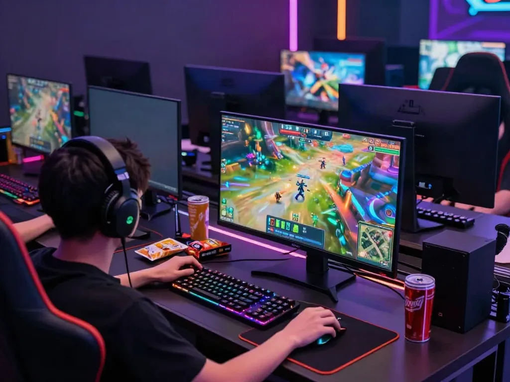Người chơi vvwin tham gia trò chơi điện tử trên màn hình lớn, không gian game năng động