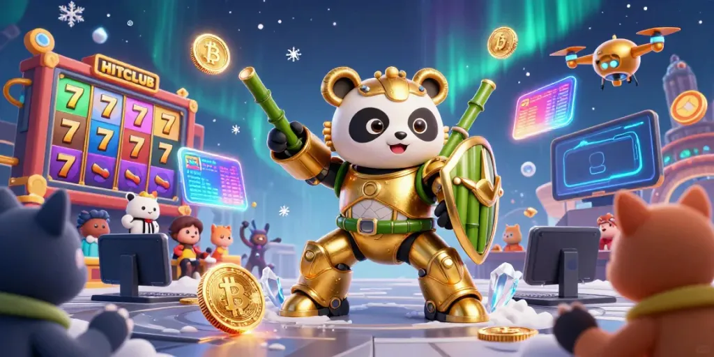 Engage with HITCLUB's exciting online gaming through a vibrant 3D illustration depicting casino elements.