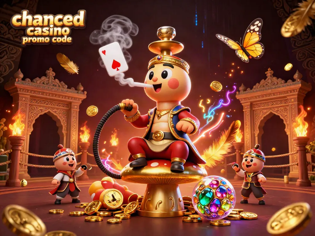 Discover free coins and bonuses at Chanced Casino promotional scene with colorful elements.