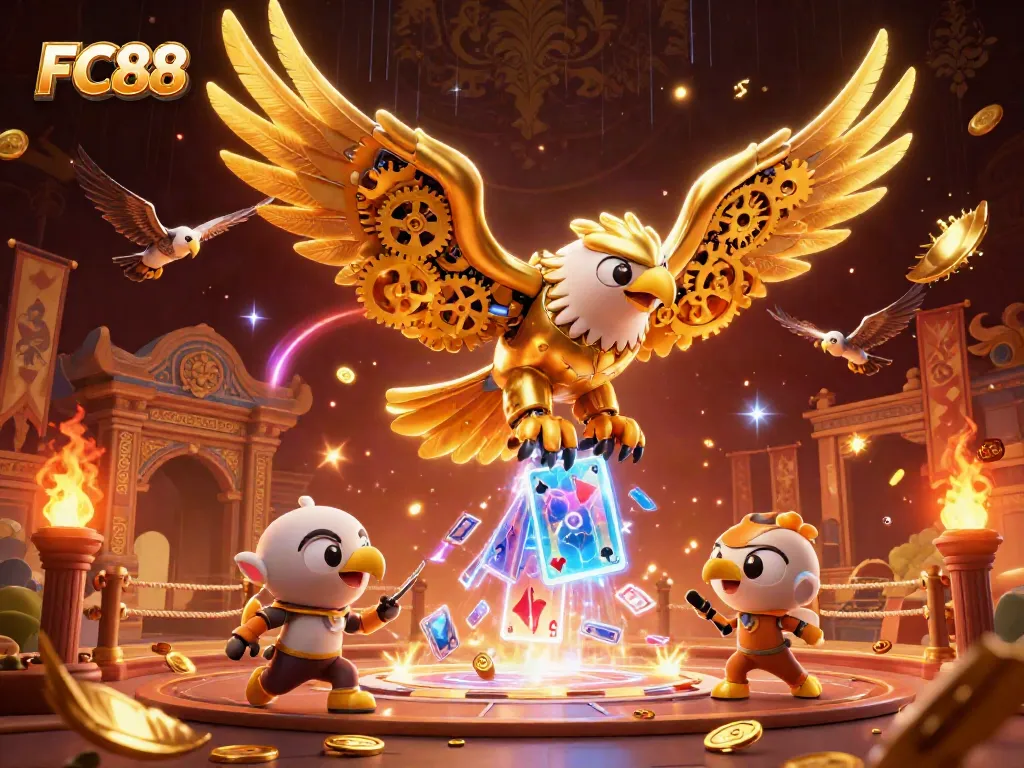 Experience thrilling gameplay with FC88's vibrant casino scene featuring a dynamic golden eagle.