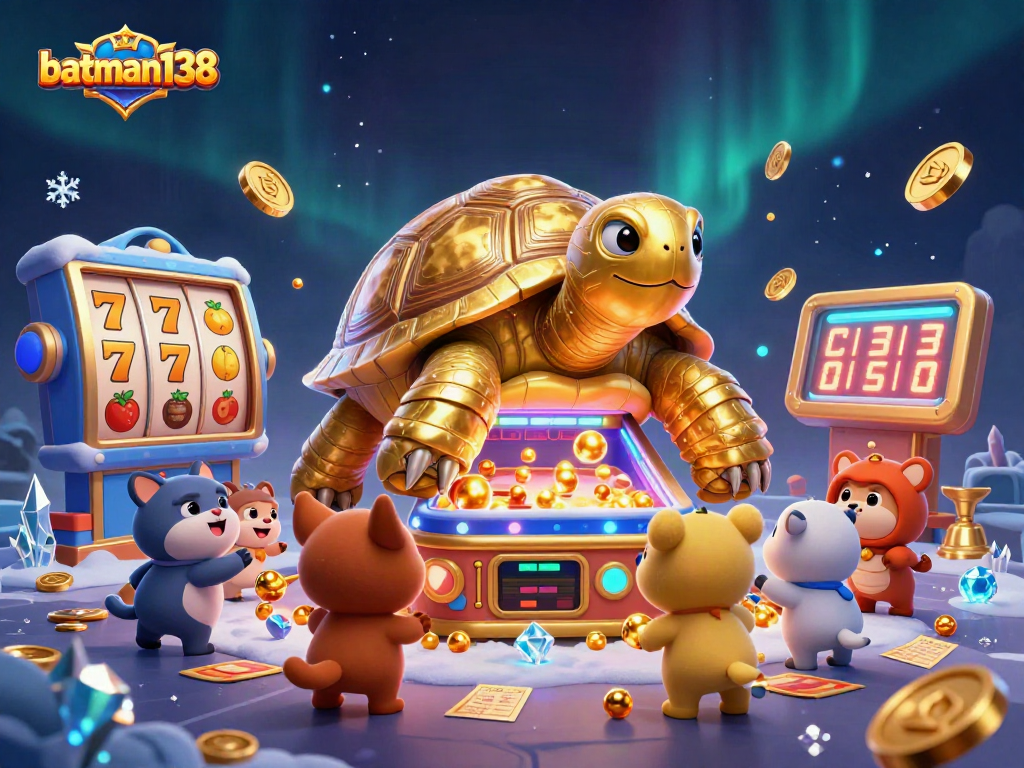 Engage with innovative batman138 slot gameplay featuring a colossal golden tortoise pinball machine.