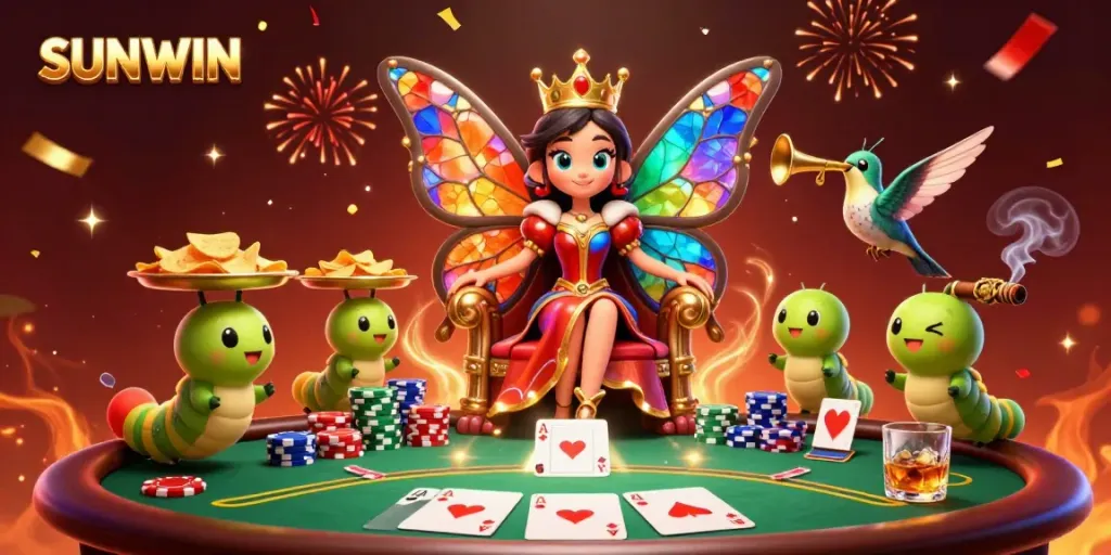 Engage with SUNWIN's captivating online casino experience showcasing 3D characters in a vibrant casino scene.