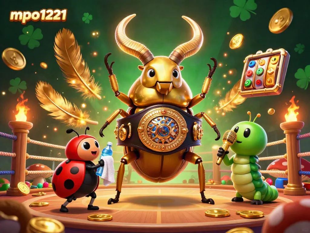 Experience thrilling moves with mpo1221 in this vibrant casino showdown illustration featuring unique characters.