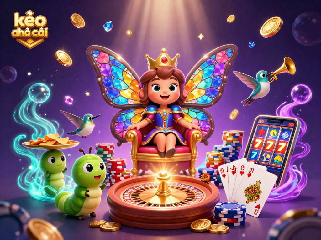 Experience kèo nhà cái with a vibrant casino scene featuring a butterfly queen in a magical setting.
