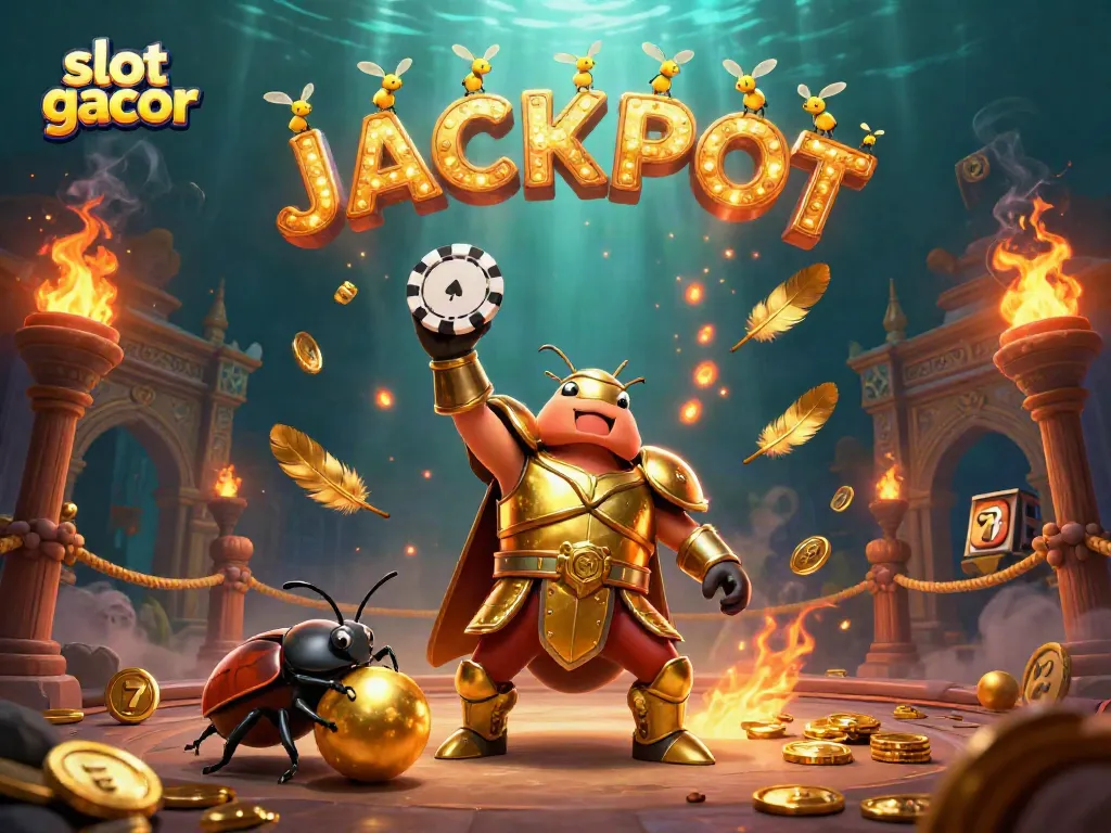 Engaging slot gacor scene featuring a victorious beetle and dynamic jackpot elements.