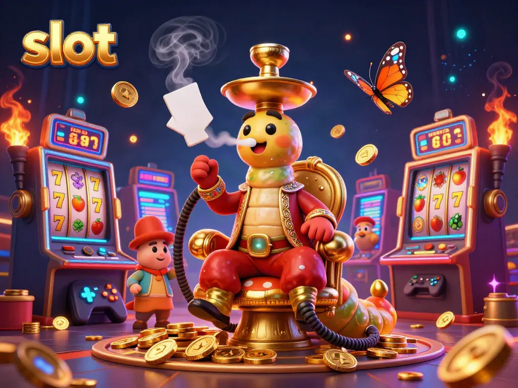 Mesin slot berwarna-warni dan simbol buah tampak menarik pada ilustrasi kasino