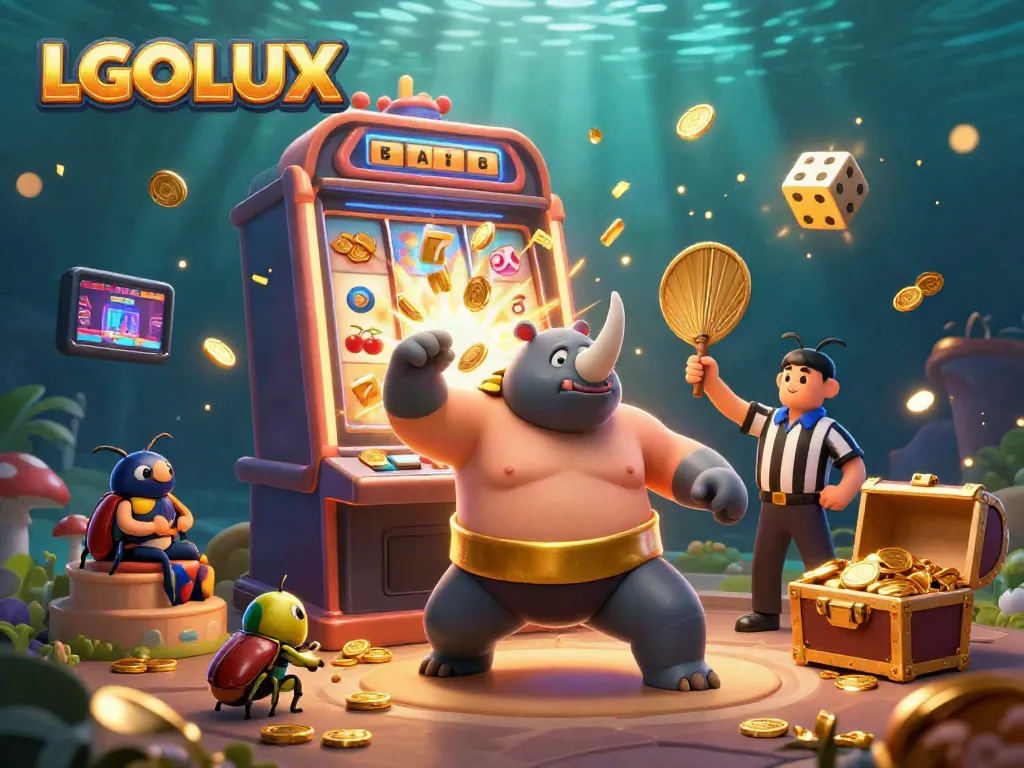 Experience the jackpot excitement with LGOLUX in this 3D illustration showcasing dynamic casino action.