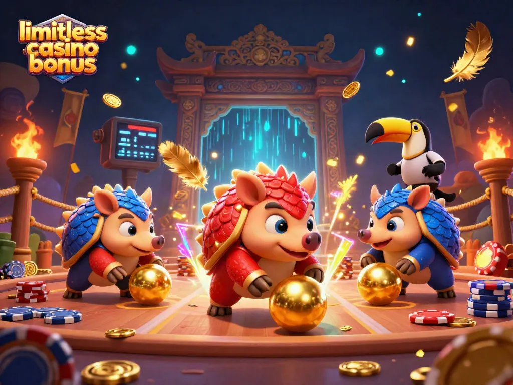 Experience the limitless casino bonus with rival pangolins in a vibrant, dynamic gambling arena.
