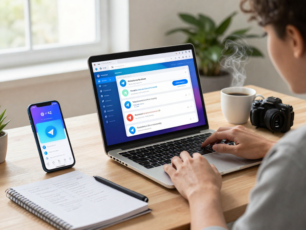 电报下载的用户在现代办公空间中设置和使用Telegram应用程序，展现了高效沟通的场景。