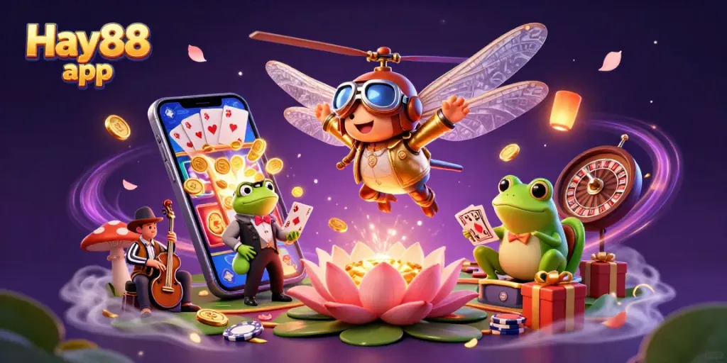 Experience thrilling gaming with the Hay88 app featuring immersive animations of casino fun.