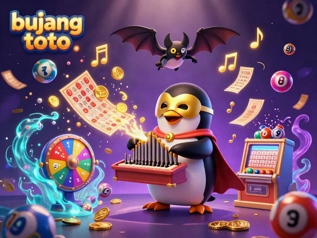Experience the excitement of bujang toto with a vibrant casino-themed 3D illustration showcasing thrilling games and dynamic characters.