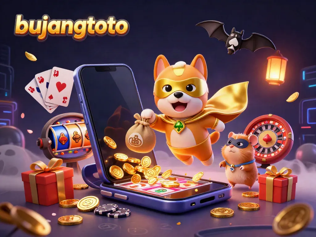 Engage with bujangtoto's vibrant 3D illustration showcasing thrilling casino gaming elements.