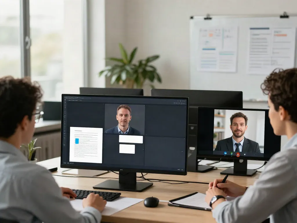 Deepfake free meetings showcased in a professional virtual meeting with diverse participants and a collaborative atmosphere.