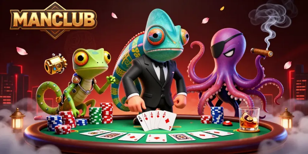 Engage with the MANCLUB gaming scene featuring dynamic characters and rich casino elements.