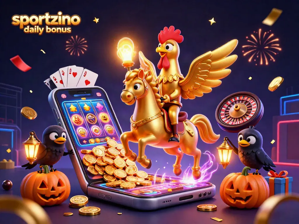 Activate your sportzino daily bonus with a vibrant casino illustration showcasing exciting gaming elements.