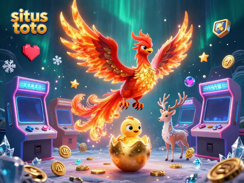 Experience the excitement of situs toto with a vibrant 3D phoenix and immersive gaming elements.