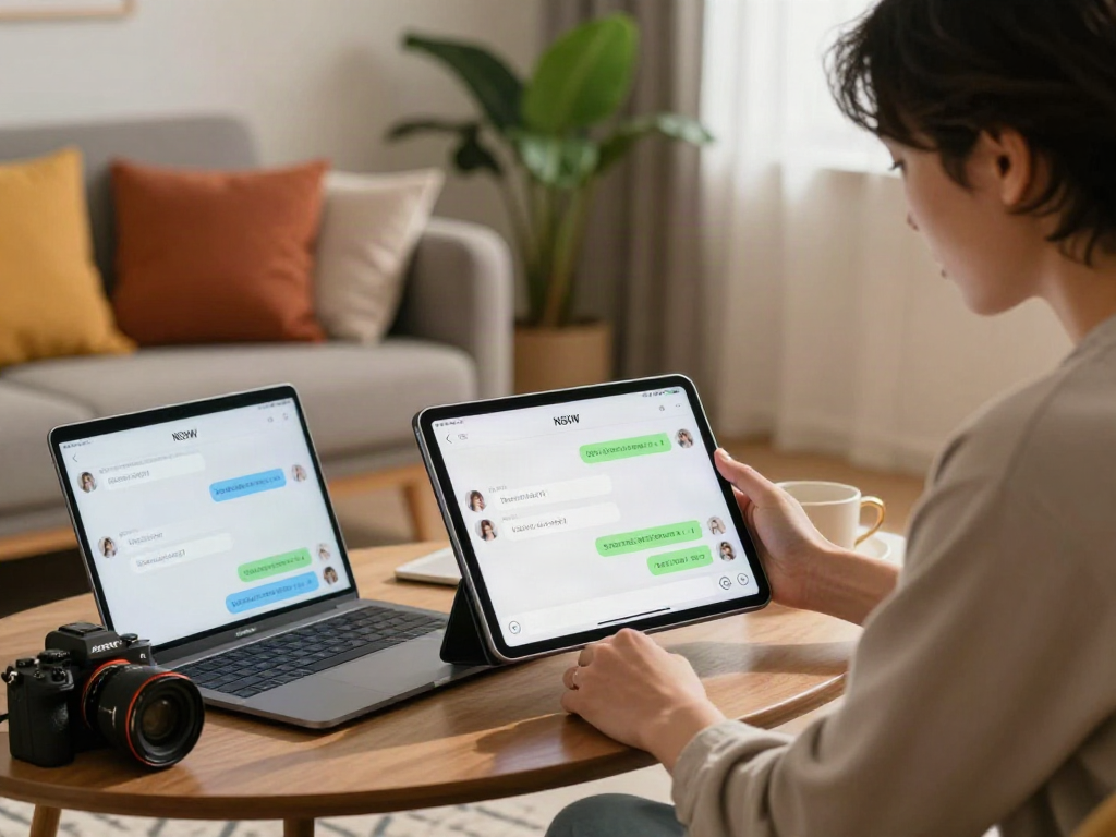 User engaging with an NSFW chat bot on a tablet in a cozy living room setting.