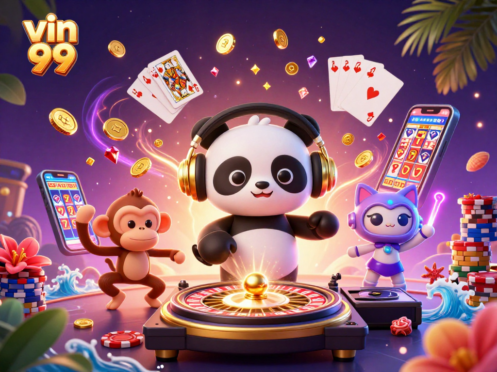 Experience thrilling gameplay with vin 99 - vibrant 3D casino elements and lively characters.