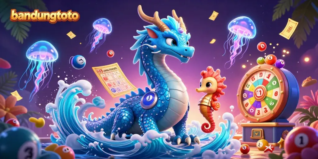 Experience winning moments with bandungtoto, featuring dynamic illustrations of vibrant lottery gameplay.