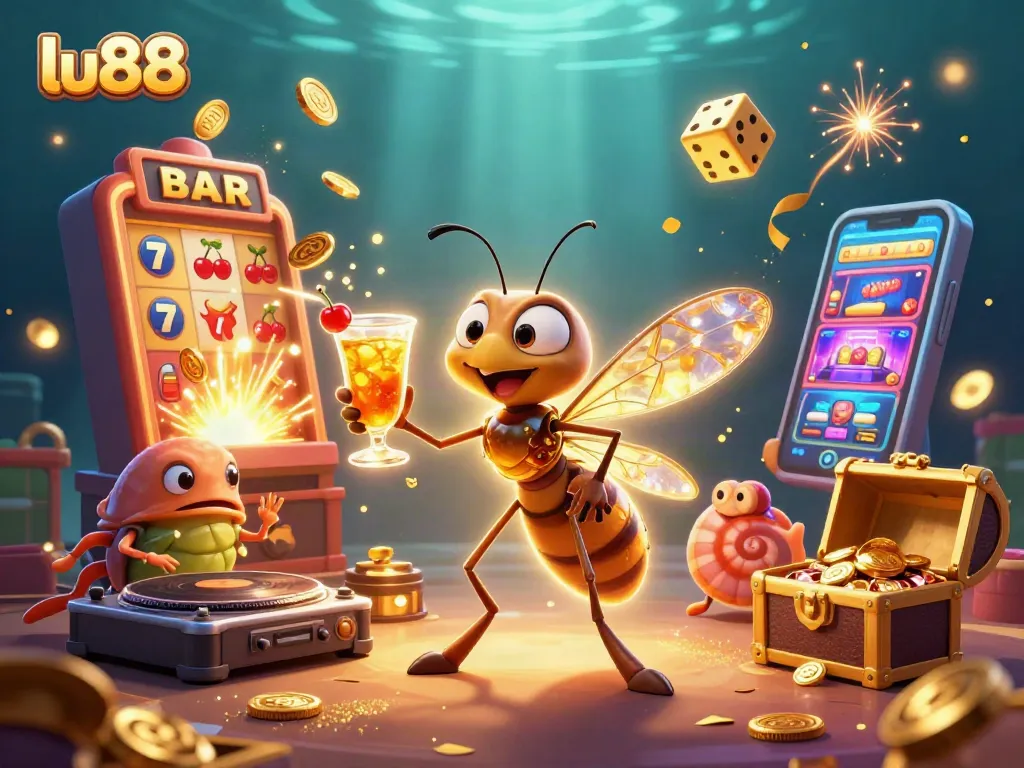 Experience thrilling casino action with lu88's dynamic mascot, showcasing an exciting gaming scene.