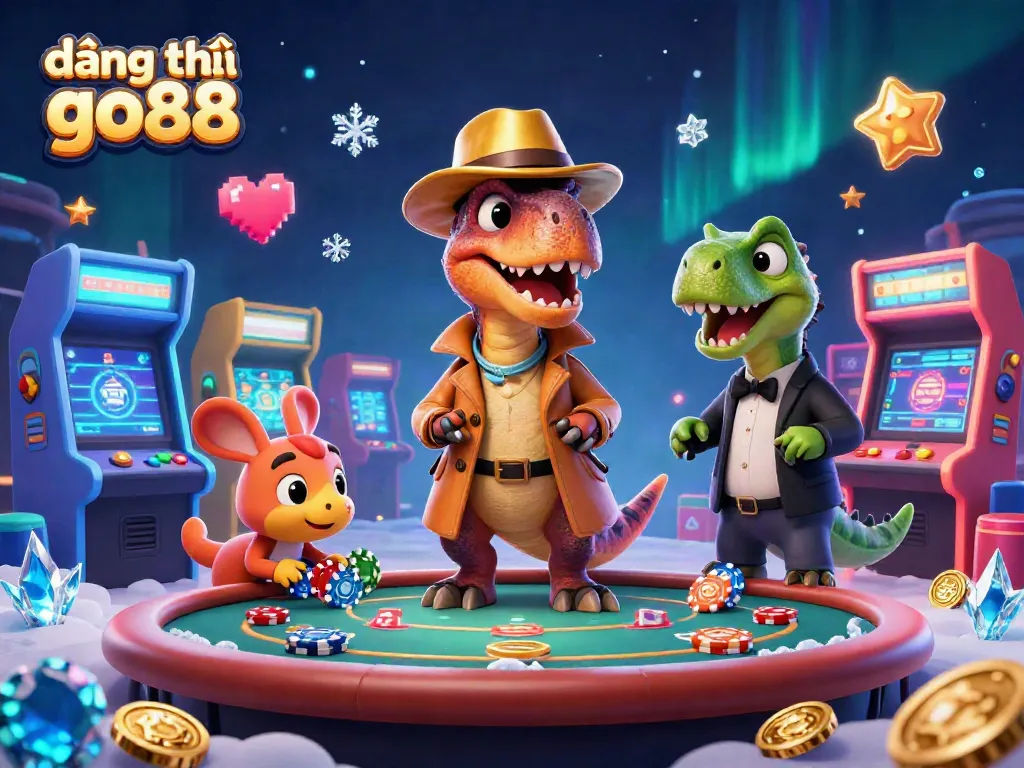 Tham gia đăng ký go88 tại bàn blackjack, với một khủng long velociraptor và các biểu tượng slot nổi bật.