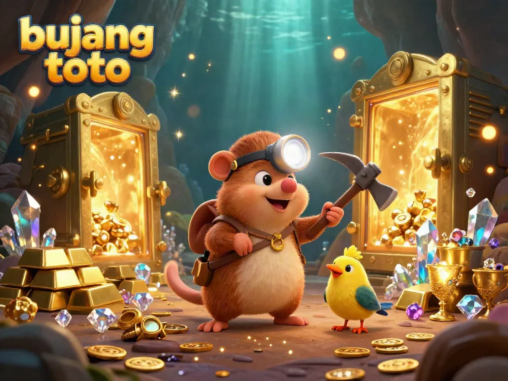Experience the thrill of bujang toto with a charming treasure hunter mole uncovering golden treasures in a vibrant scene.