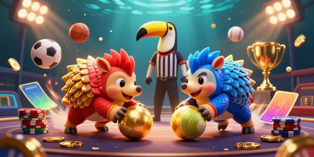 Engage with ambon4d in a vibrant 3D scene featuring rival pangolins competing amidst gold coins and poker chips.