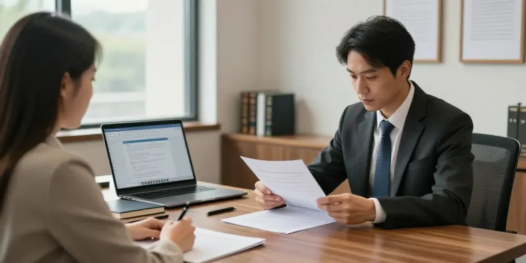 Legal Notice Services in Dubai consultation with clients in a modern office setting.
