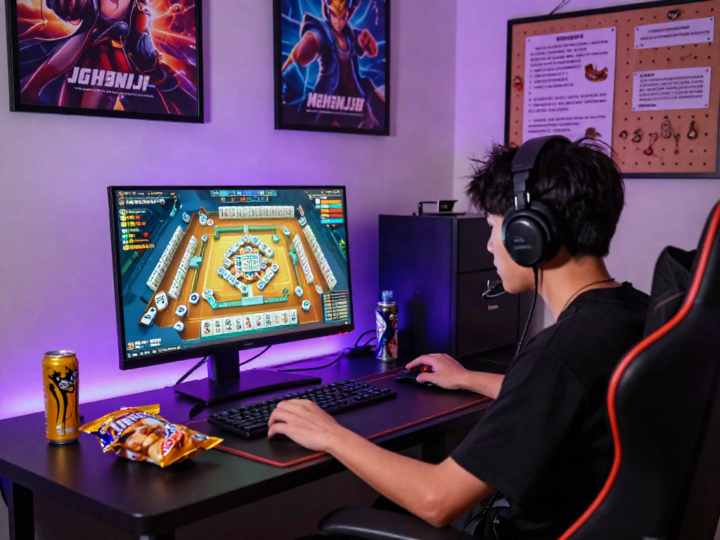 Player immersed in MAHJONGJP88 dan permainan online at a stylish setup with vibrant gaming ambiance.