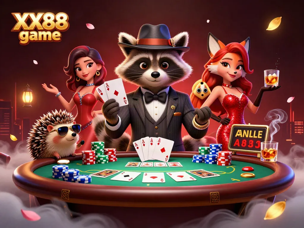 Experience the thrill of winning in the vibrant XX88 game with characters at a lively poker table.