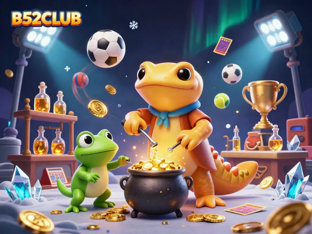 Experience B52CLUB's immersive world with a magical alchemist and sports-themed treasures.