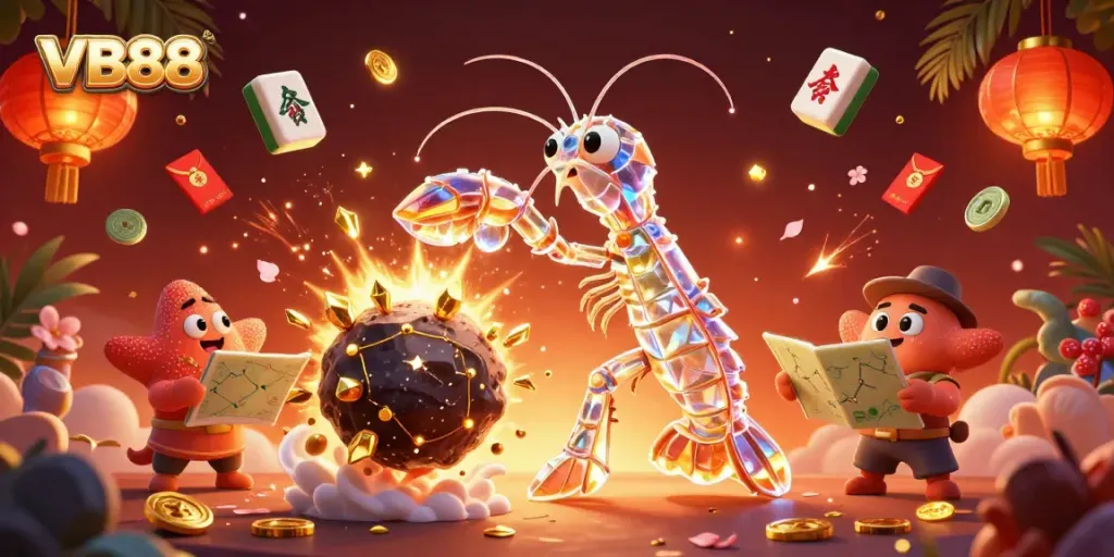 Experience the excitement of VB88 with a galactic samurai amidst golden gems and coins in a vibrant casino scene.