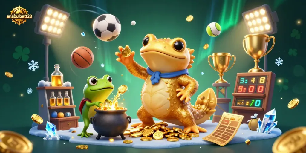 anabulbet123 menampilkan alkemis dengan emas dan bola olahraga dalam suasana kasino magis