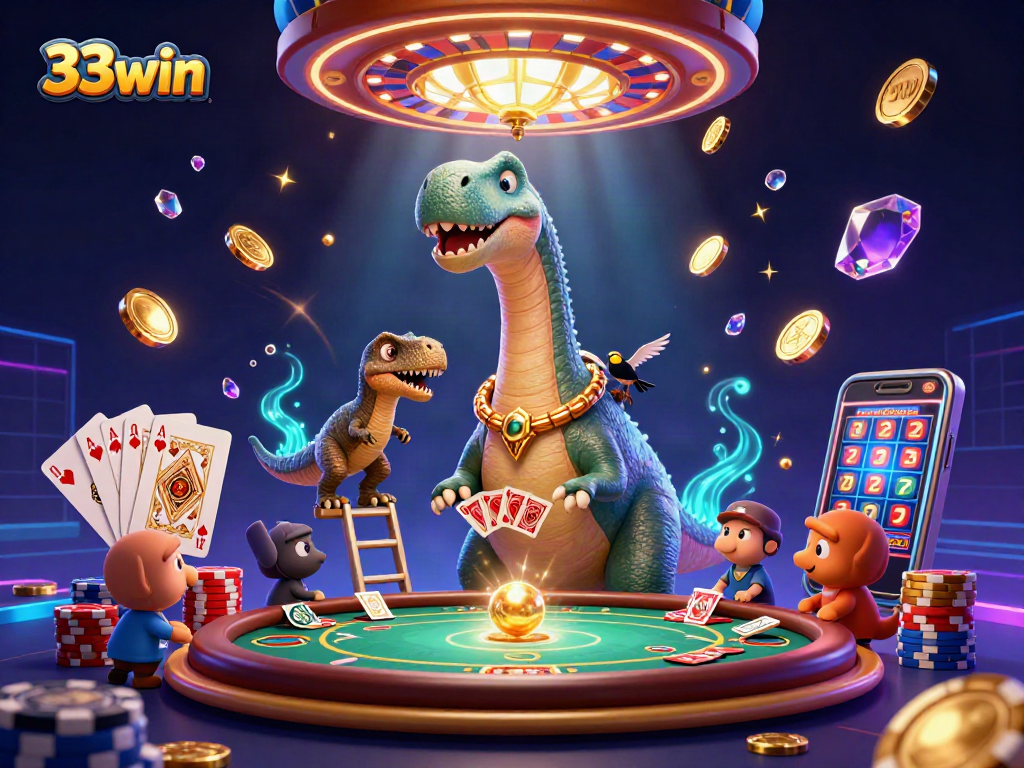 33win captivates with vibrant casino adventure featuring animated creatures and dynamic gaming elements.