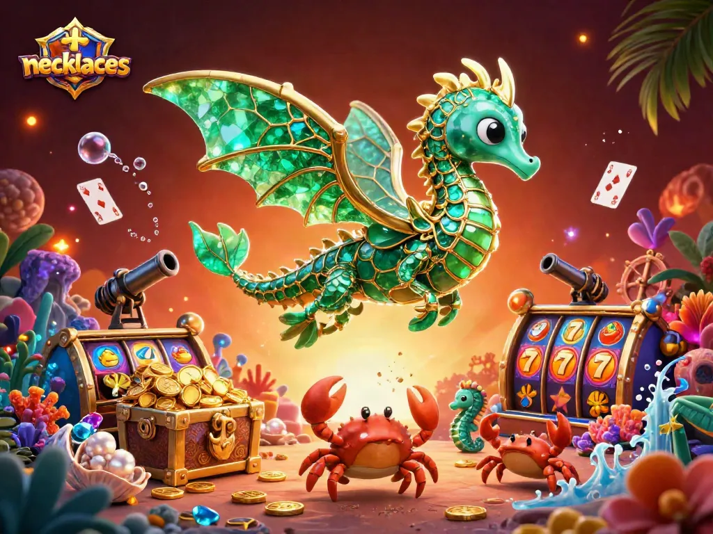 Spin the reels of necklaces with stunning emerald sea dragon and vibrant gaming treasures!