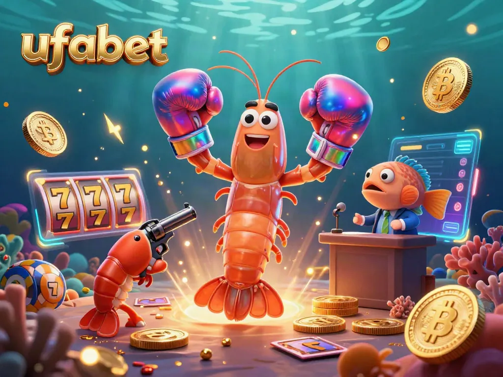 เกมคาสิโน ufabet ที่มีภาพประกอบการต่อสู้ในโลกใต้ทะเล แสดงถึงการเล่นพนันและการลุ้นรางวัล