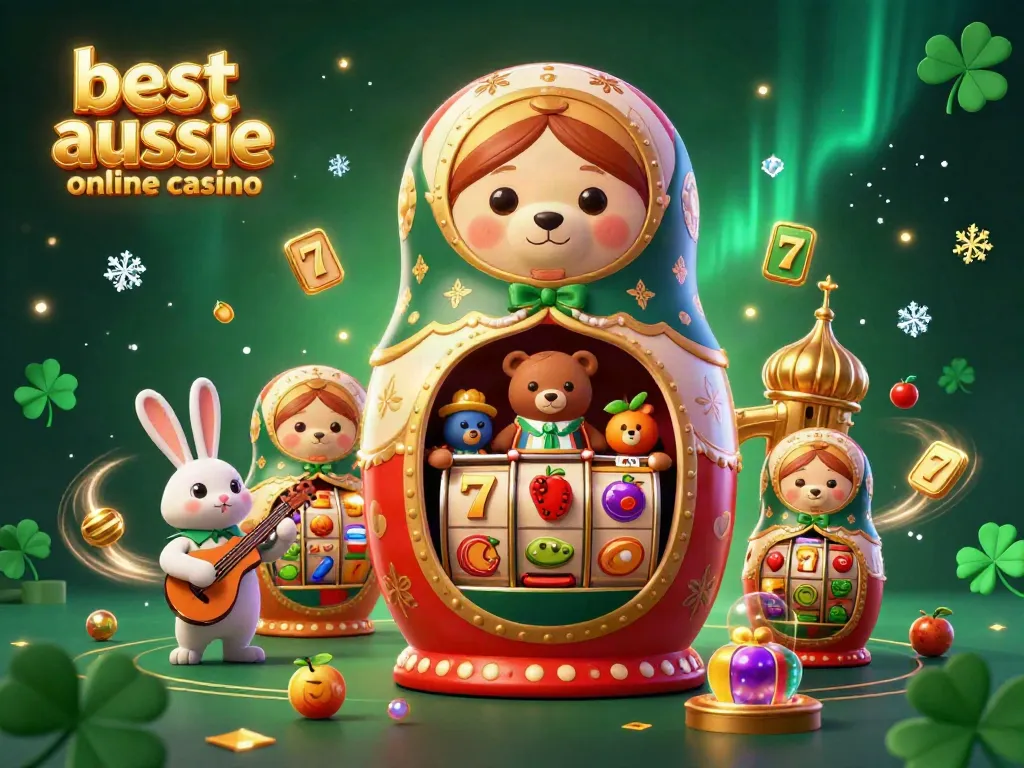 Experience the best aussie online casino with this vibrant 3D casino scene filled with colorful slot elements.