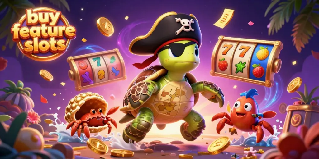 Engage in buy feature slots with dynamic characters and casino game elements in a vibrant underwater scene.