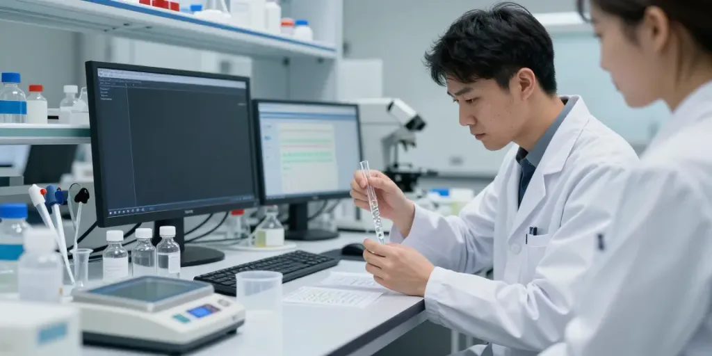 KLOW peptide blend for sale showcased in a modern laboratory, with a scientist mixing research-grade compounds.