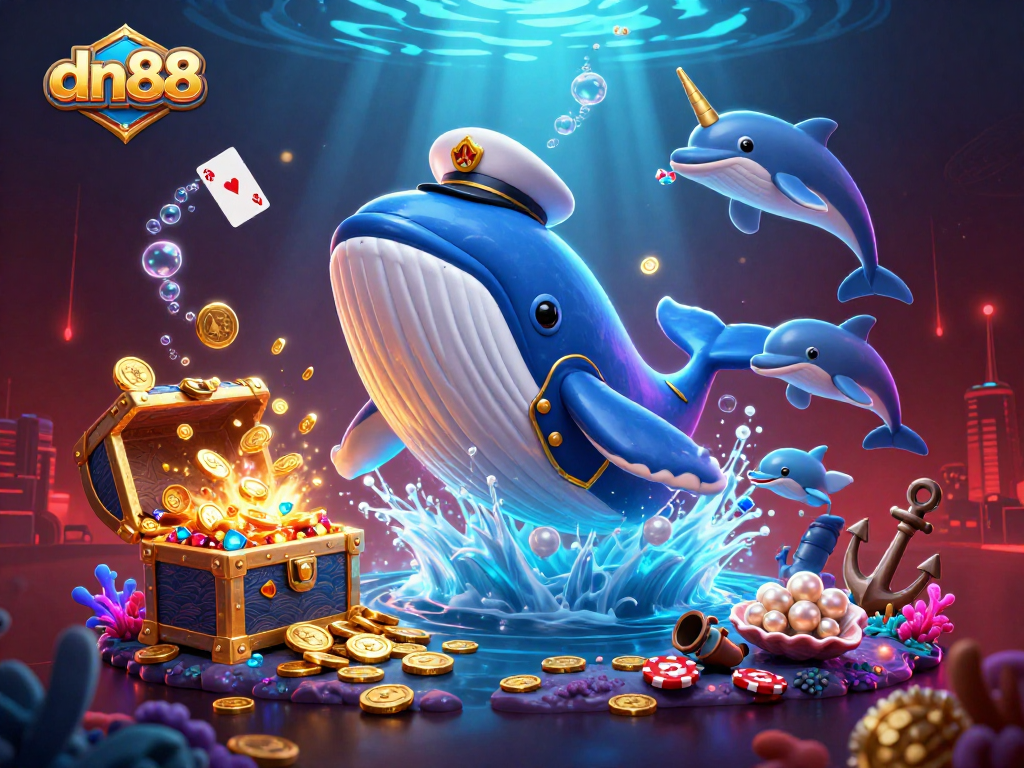 Experience thrilling gameplay at dn88 with vibrant underwater casino adventures amidst colorful characters and gold coins.