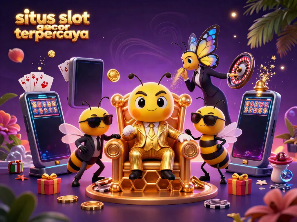 situs slot gacor terpercaya shines with the buzzing bee mob boss and dynamic casino elements, showcasing excitement.